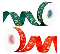 25mm Wide Red and Green Christmas Ribbon for Gift Wrapping 22m, Fabric Satin Ribbon for Present Wrapping, Xmas Bow, Cake, Gift Bags Decoration and Crafting