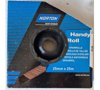 25mm x 25m P120 R222 Norton Best Quality Abrasive Roll with tear off dispenser.