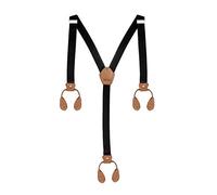 25mm Y-Back Elasticated Suspenders for Men & Women - Black with Brown Adjustable Braces with Leather Button Loops & Strong Non-Slip Clips for Trousers Support for Formal, Casual Outfits