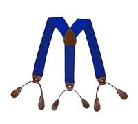 25mm Y-Back Elasticated Suspenders for Men & Women - Royal Blue with Brown Adjustable Braces with Leather Button Loops & Strong Non-Slip Clips for Trousers Support for Formal, Casual Outfits