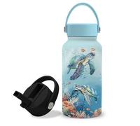 25oz Turtle Water Bottle with Straw Lid & Direct-drink Lid - Sea Turtle Stainless Steel Water Bottles, BPA-free Leakproof Under the Sea Sports Waters Bottle for Office Travel, Gifts Cup for Sea Lover