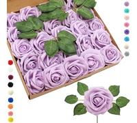 25p Faux Baby Purple Roses Artificial Flowers Roses,Real Touch Foam Roses Fake Flowers Artificial Roses Bulk with Stem for Wedding Decor,Bridal Shower Crafts Home Baby Shower Valentines Day Decoration