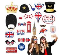 25P Union Jack Photo Booth Props for VJ Day 80 Year Victory Patriotic Party,UK Photo-Booth for VJ Day Celebration Party Decor UK Photo Props British Flag Photos Prop for Great Britain Royal Partys