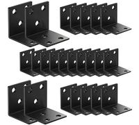 25Pack 50mm x 50mm L Right Angle Brackets with Slot, 2 MM Thickness Black Stainless Steel Brackets for Wooden Furniture Timber, Heavy Duty Wide Corner Metal Brace 90Degree Shape Bracket