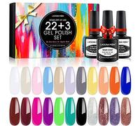 25pc Gel Nail Polish Set - Variety Rainbow Colours with No-Wipe Top Coat, Matte Top Coat, Base Coat - Soak Off UV Manicure + Pedicure Gift Set Starter Kit for DIY Nail Art and Salon Use (8ml/0.27oz)