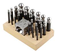 25PC Steel DAPPING Punch & Block Set with Wooden Stand for Craft Metal Shaping