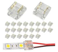 25PCS 2 Pin 8MM COB LED Strip Connectors, Solderless Gapless Transparent Strip to Wire Quick Connectors, 5A 0-36V, Flame Retardant PC Material, Fit for SMD/COB LED Strip Lights DIY Installation