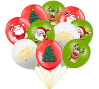25pcs 5styles Red Green White Christmas Balloons,12inch Santa Claus Pine Tree Elk Merry Christmas Latex Balloons for Xmas Gift Birthday Party Decorations Adults