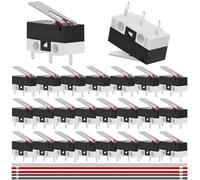 25PCS AC 2A 125V 3Pin SPDT Limit Micro Switch Long Hinge Lever Momentary Push Button Micro Limit Switch 13.5mm 1NO 1NC Rocker Switches Snap with Solder Wire 26AWG Wire for Door Arcade