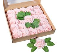 25pcs Artificial Flowers Roses, Champagne Pink Foam Flowers Real Touch False Roses Artificial Flowers Foam Roses with Stem False Flowers for Wedding DIY Bouquets Valentine's Day Home Decorations