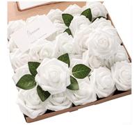 25Pcs Artificial Foam Rose Flowers, Real Touch Foam Roses With Stems, For Wedding, Bridal Bouquets, Cake, Grave Stone, Table Centerpieces (white)