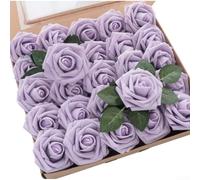 25Pcs Artificial Foam Rose Flowers With Stems, Real Touch Blooms For Wedding Bridal Bouquets Cake Grave Stone Baby Shower Decoration (purple)