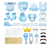 25Pcs Baby Shower Photo Booth Props, Baby Boy Bottle Masks Photo Props Photobooth for Newborn Boy, Gender Reveal for Baby Shower Decor Supplies, Ready to Use Blue Posing Props Supplies and Accessories