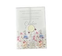 25Pcs Beautiful Wild Flowers and Butterfly Vellum Jacket Wrap Suitable for a 5 x 7 Wedding Invitation for Office(Color1)