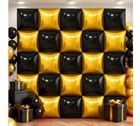 25Pcs Black and Gold Square Foil Balloons Wall Backdrop, Double Sided Metallic Foil Balloons Tunnel Arch Garland Kit for Photo Booth Birthday Wedding Graduation Halloween Party Decorations