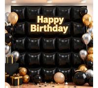 25Pcs Black Square Foil Balloons Wall Backdrop, Double Sided Metallic Foil Balloons Tunnel Arch Garland Kit for Photo Booth Birthday Wedding Graduation Halloween Party Decorations