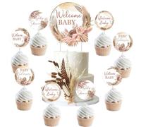 25PCS Boho Baby Shower Cupcake Toppers, Boho Pampas Baby Shower Decorations for Girl, Pampas Grass Cupcake Toppers, Boho Baby Shower Cake Decorations for Boy Girl Birthday Party Decoration