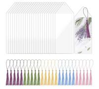 25Pcs Bookmark Sleeves Clear Plastic Bookmark Covers with Tassels Vinyl Book Marker Cover Holder for 2 x 6 Inches Photo Strips Wedding Valentine's Day Gift