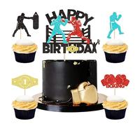 25Pcs Boxing Happy Birthday Cake Toppers Multicolor Glitter Boxer Figures Picks for Men Boxers Champions Birthday Party Cake Decorations Boxing Club Party Cupcake Decors