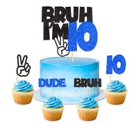 25Pcs Bruh I'm 10 Cake Topper Victory Gesture Bruh Dude Number 10 Cupcake Picks for Funny Boys 10th Birthday Ten Years Old Brother's Party Cake Decors