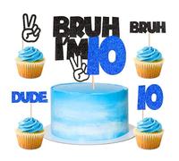 25Pcs Bruh I'm 10 Cake Topper Victory Gesture Bruh Dude Number 10 Cupcake Picks for Funny Boys 10th Birthday Ten Years Old Brother's Party Cake Decors