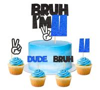 25Pcs Bruh I'm 11 Cake Topper Victory Gesture Bruh Dude Number 11 Cupcake Picks for Funny Boys 11st Birthday Eleven Years Old Brother's Party Cake Decors