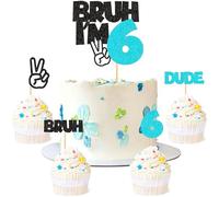25Pcs Bruh I'm 6 Cake Topper Victory Gesture Bruh Dude Number 6 Cupcake Picks for Funny Boys 6th Birthday Six Years Old Brother's Party Cake Decors
