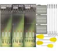 25pcs Carp Fishing Hair Rigs Kit, Including 18pcs Carp Rigs 3 Cards Boilie Stoppers and 4pcs Bait Needle Tool Carp Fishing Leader Rigging Terminal Tackle Set