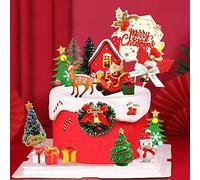 25pcs Christmas Cake Topper Merry Christmas Cake Decorations Christmas Cupcake Toppers with Craft Christmas Tree Mini Santa Sleigh Reindeer, Snowman Cake Decoration and Christmas Miniature Ornaments