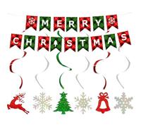 25Pcs Christmas Decorations Party Banner Set, Hanging Decorations Indoor, Hanging Swirls Decorations, Christmas Tree, Bell, Reindeer, Snowflake for Party Decor