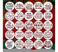 25pcs Christmas Stencils for Painting, 4inch Reusable Christmas Templates Merry Christmas Stencils for Drawing on Cookies Wood Sign Canvas Window Fabric Paper Crafts (Round)