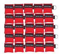 25pcs CPR Face Shield Mask Keychain Keying CPR Face Shields Pocket Mask for First Aid or CPR Training (Red-25)