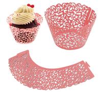 25Pcs Cupcake Wrappers Artistic Pack Lace Cupcake Liners Laser Cut Cupcake for Wedding Party Christmas, Birthday Party Decoration (Pink)
