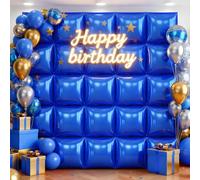 25Pcs Dark Blue Square Foil Balloons Wall Backdrop, Double Sided Metallic Foil Balloons Tunnel Arch Garland Kit for Photo Booth Birthday Wedding Graduation Halloween Party Decorations