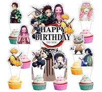 25pcs Demon Cake Decorations with 1pcs Cake Topper, 24pcs Cupcake Toppers for Slayer Birthday Party Supplies