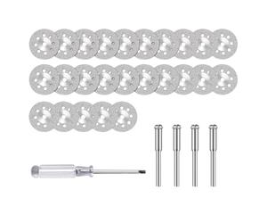 25PCS Diamond Cutting Wheel Cut Off Discs with 4PCS 3mm Mandrel and a Mini Screwdriver, 22 mm Gemstones Glass Cutting Disks, Cutting Wheel Kit for Metal Glass Ceramics Porcelain Gem Stones