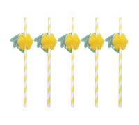 25Pcs Disposable Lemon Paper Straws Striped Drinking Straws Lemon Honeycomb 3D Fruit Cocktail for Hawaii Tropical Party Summer Party Drink Decor