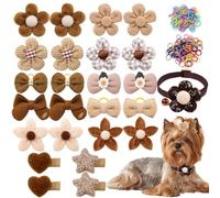 25Pcs Dog Hair Accessories Set for Small Medium Dogs, Flower Bows with Rubber Bands,Dog Hair Clip,Floral Bell Puppy Collar for Boy Girl Pomeranian Yorkie Poodle Maltese Shih Tzu Groomer (Brown)