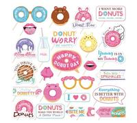 25Pcs Donut Photo Booth Props, Sweet Donut Patterns Party Decorations Doughnut Dessert Tea Party Theme Kids Birthday Party Favor for Boys Girls Selfie Cosplay Party Essentials (Doughnut)