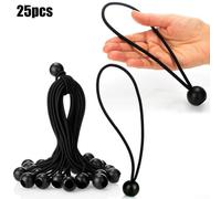 25PCS Elastic Bungee Cords with Ball Tensioner, 20cm Black Bouncy Ropes for Securing Tarpaulin Covers, Tents, Canopies and Awnings in Camping, Home and Garden