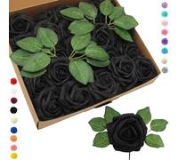25pcs Faux Black Roses Artificial Flowers Roses,Real Touch Foam Roses Fake Flowers Artificial Roses Bulk with Stem for Wedding Decor,Bridal Shower Crafts Home Baby Shower Valentines Day Decorations