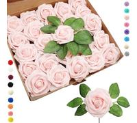 25pcs Faux Champagne Pink Roses Artificial Flowers Roses,Real Touch Foam Roses Fake Flowers Artificial Roses Bulk for Wedding Decor,Bridal Shower Crafts Home Baby Shower Valentines Day Decorations