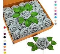 25pcs Faux Silver Roses, Real Touch Foam Artificial Flowers With Stem for Wedding Decor, Bridal Shower Crafts, Home, Baby Shower, Valentines Day Decorations