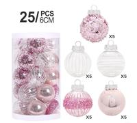 25PCS Festive Ball Ornaments for Christmas Tree Holiday Home Decor, 6cm Multi-Color Options(Pink)