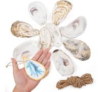 25PCS Flat Oyster Shells for Crafts with Holes Drilled & Jute Rope 3"-5"