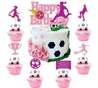25PCS Football Cake Decorations, Football Cake Topper for Girls, Football Party Decorations Soccer Birthday Pink Cupcake Topper for Kids Girls Woman Sports Theme Birthday Football Party Supplies