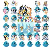 25Pcs For Bluey Cake Decorations with 24pcs Cupcake Toppers, 1pcs Happy Birthday Cake Topper, Cartoon Themed Party Supplies, Perfect for Birthday Party Decorations