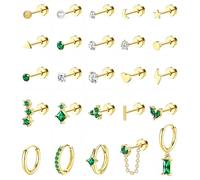 25PCS Gold Flat Back Earrings Hypoallergenic - 20G Cartilage Earring Conch Piercing Jewelry Dainty Surgical Stainless Steel Earrings for Women 14K Gold Flatback Stud Earrings Sets for Multiple, Metal,