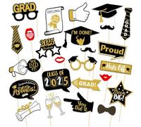 25Pcs Graduation Photo Booth Props - Class of 2025 Glitter Grad Decorations (Gold & Black Theme) for Women Men, Graduation Party Favour Photography Backdrop Supplies