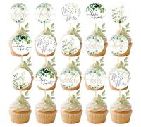 25PCS Greenery Bridal Shower Cupcake Toppers Sage Green Bride To Be Cupcake Picks for Women Wedding Engagement Bridal Bachelorette Party